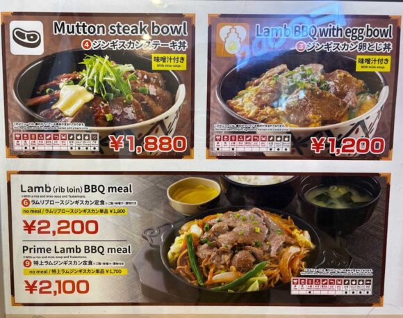 松尾ジンギスカン新千歳空港フードコート店のメニュー