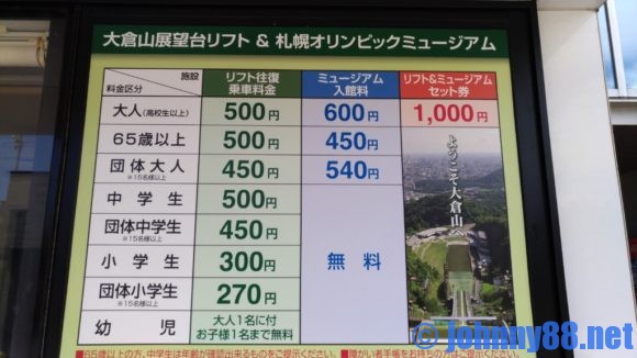 大倉山ジャンプ競技場の料金